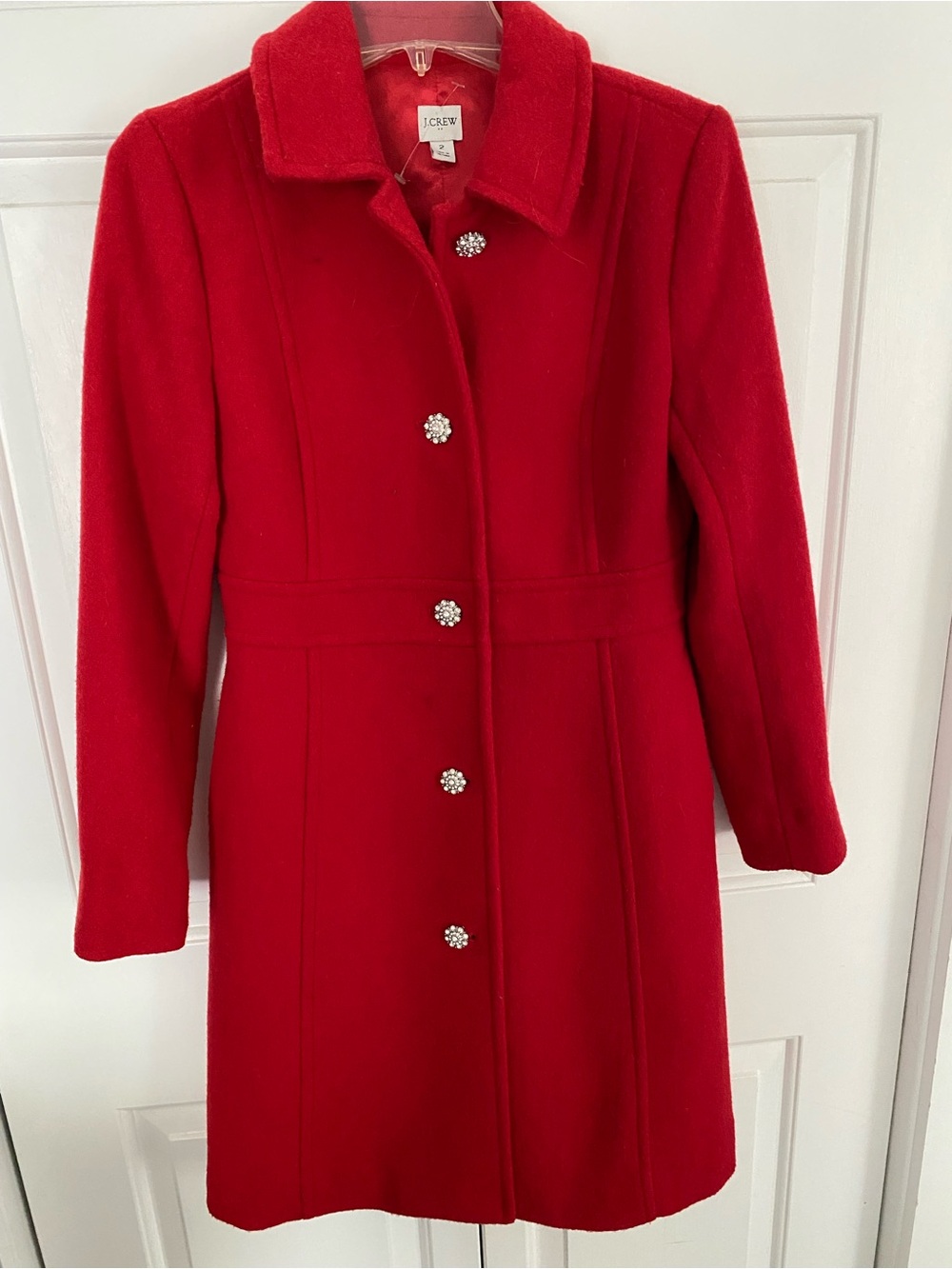 J.Crew Lady day coat with jeweled buttons Size 2 Red